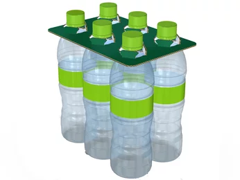 Plastic bottles secured with flat corrugated cardboard system Plastic bottles secured with flat corrugated cardboard system